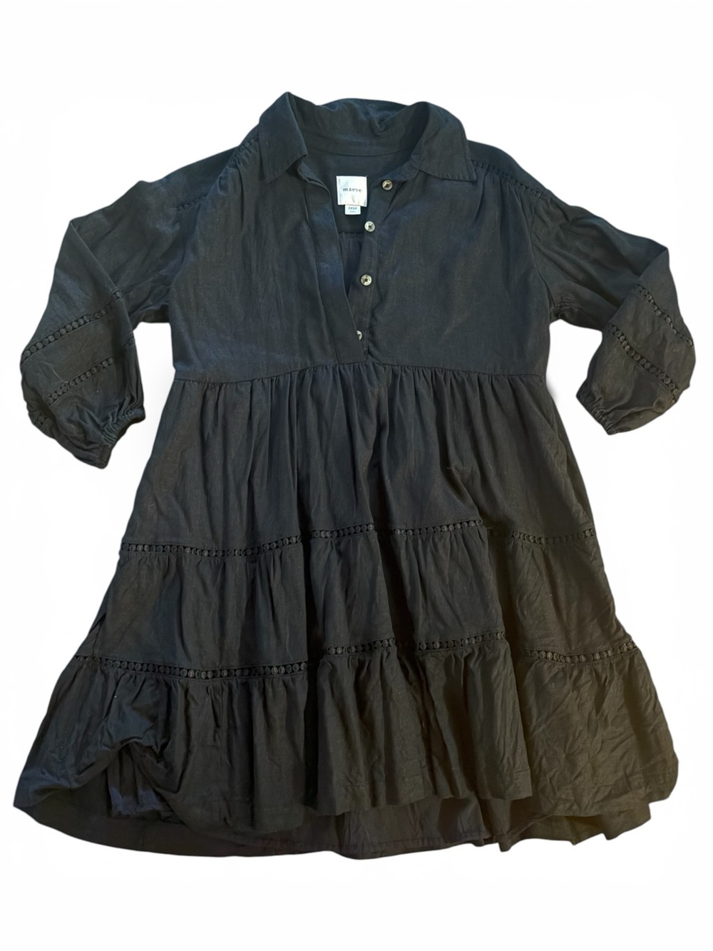 Maeve Black Tiered Button-Front Mini Dress